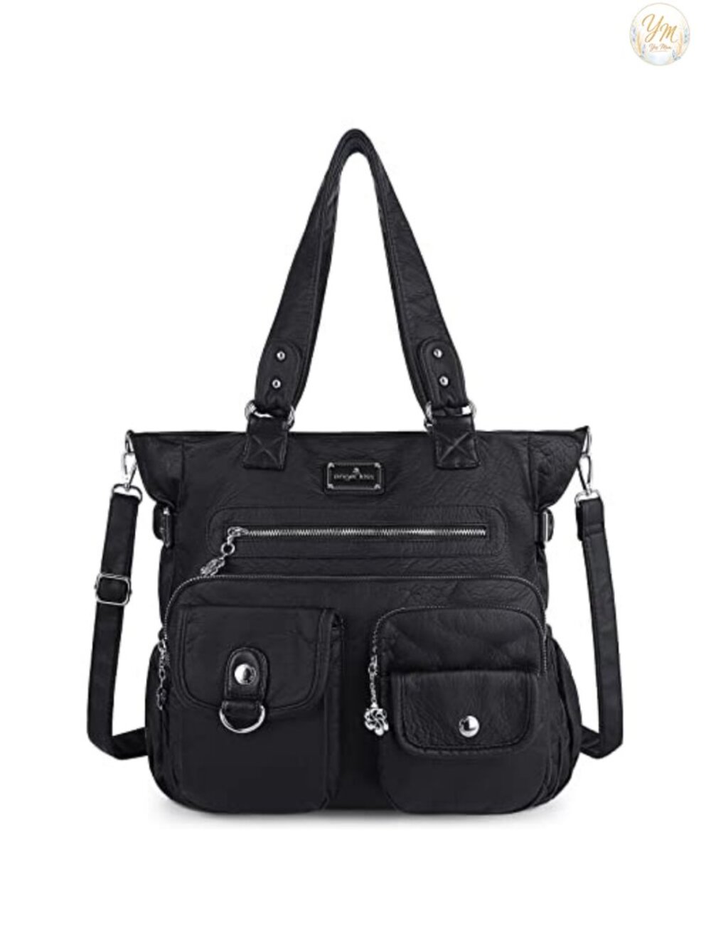 Women's Vegan Leather Satchel - Large Tote Shoulder Bag with Pockets, Waterproof